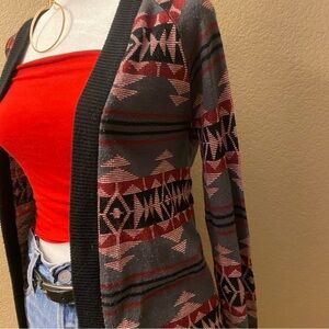 La Hearts Geometric Cardigan - Black, Red, and Gray